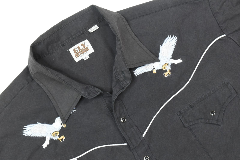Ely Cattleman Pearl-Snap Gaucho Shirt Mens 3XL Black Eagles Long Sleeve Cowboy